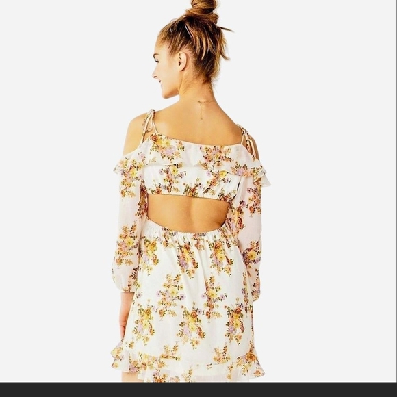 Rewind Floral Long Sleeve Dress - Cream and Pink - Picture 2 of 2